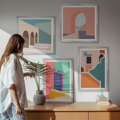 Set de cuadros modernos para salón Ilustraciones coloridas de la ciudad