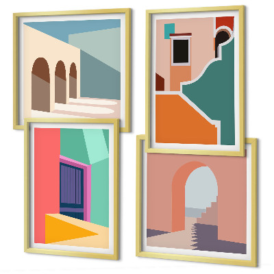 Set de cuadros modernos para salón Ilustraciones coloridas de la ciudad