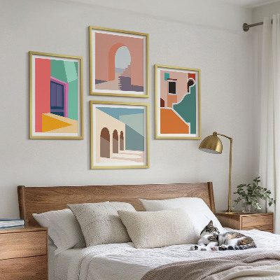 Set de cuadros modernos para salón Ilustraciones coloridas de la ciudad