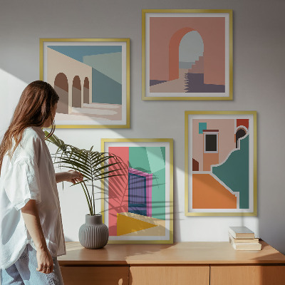Set de cuadros modernos para salón Ilustraciones coloridas de la ciudad