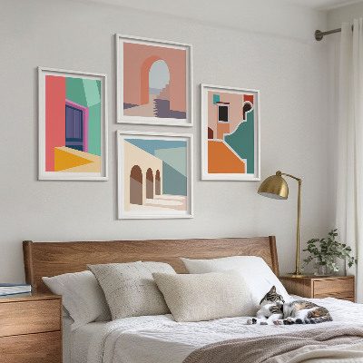 Set de cuadros modernos para salón Ilustraciones coloridas de la ciudad