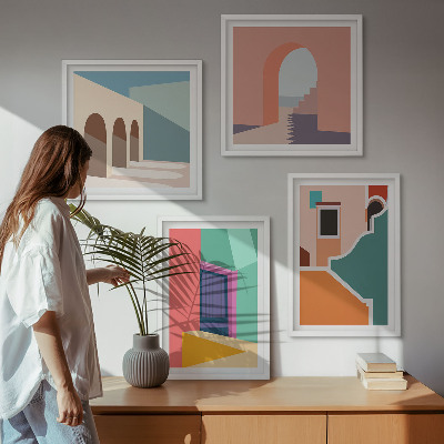 Set de cuadros modernos para salón Ilustraciones coloridas de la ciudad