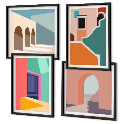 Set de cuadros modernos para salón Ilustraciones coloridas de la ciudad