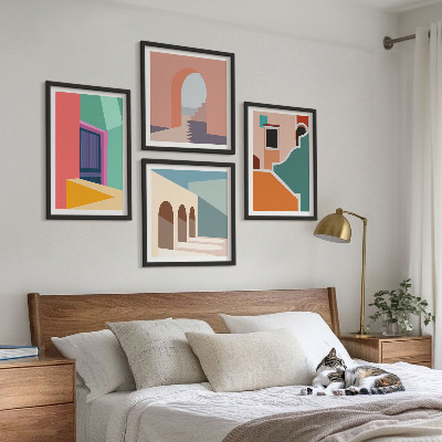 Set de cuadros modernos para salón Ilustraciones coloridas de la ciudad