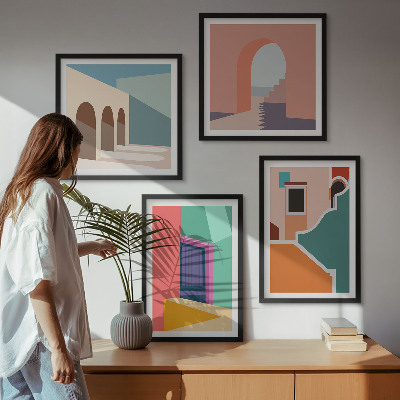 Set de cuadros modernos para salón Ilustraciones coloridas de la ciudad