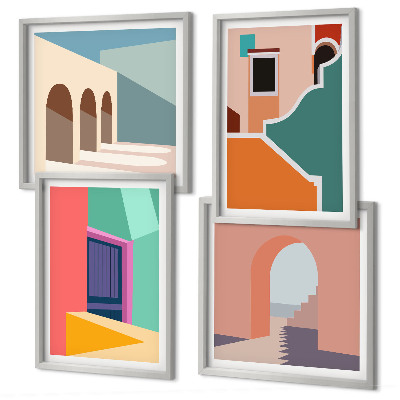 Set de cuadros modernos para salón Ilustraciones coloridas de la ciudad