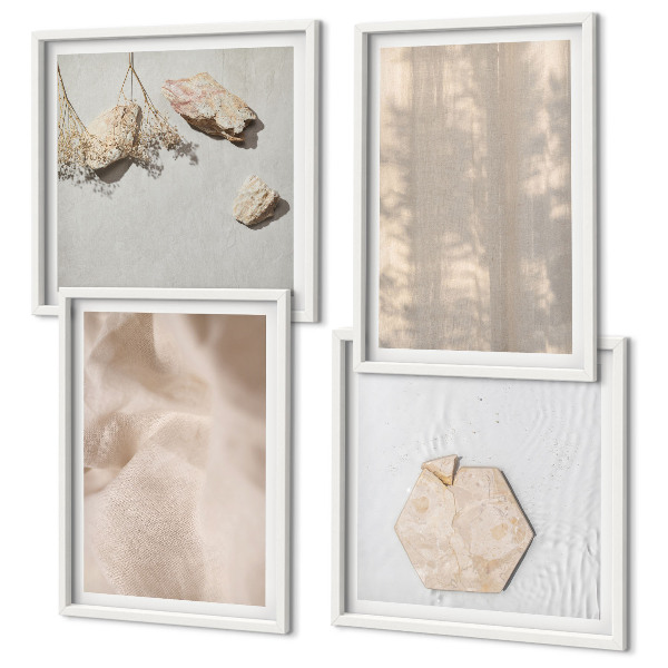 Set de 4 cuadros para salón Texturas naturales de estilo bohemio sutil