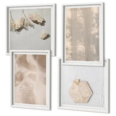 Set de 4 cuadros para salón con texturas naturales de estilo bohemio sutil
