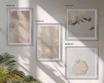 Set de 4 cuadros para salón con texturas naturales de estilo bohemio sutil