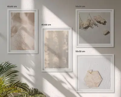 Set de 4 cuadros para salón con texturas naturales de estilo bohemio sutil