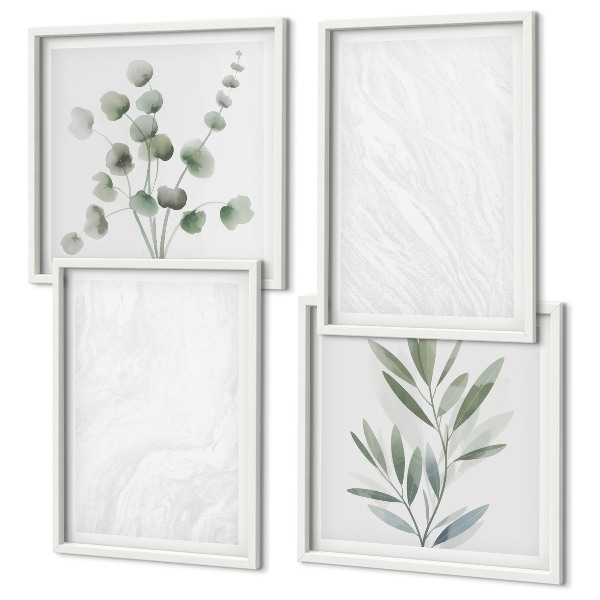 Set de cuadros modernos para salón Estructura de mármol, ramitas en tonos pastel