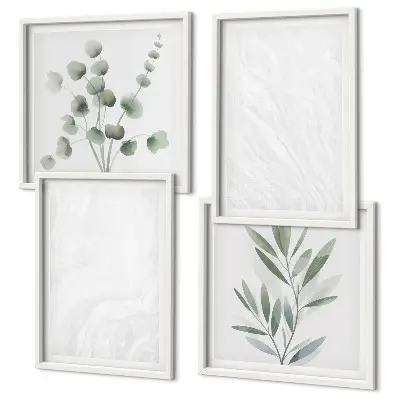 Set de cuadros modernos para salón con diseño de estructura de mármol y ramitas en tonos pastel