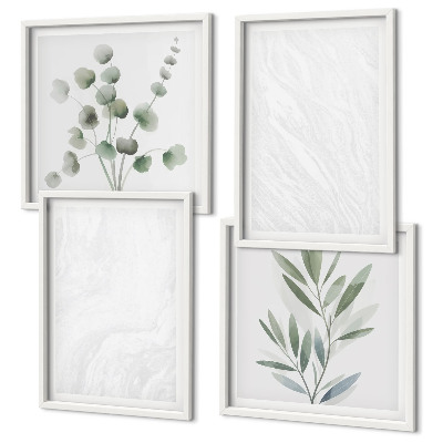 Set de cuadros modernos para salón Estructura de mármol, ramitas en tonos pastel