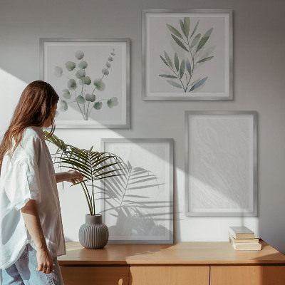 Set de cuadros modernos para salón Estructura de mármol, ramitas en tonos pastel