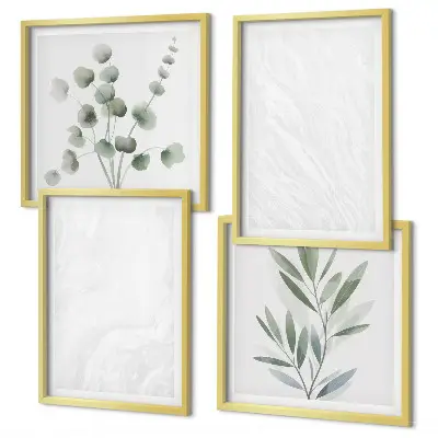 Set de cuadros modernos para salón con diseño de estructura de mármol y ramitas en tonos pastel