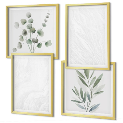 Set de cuadros modernos para salón Estructura de mármol, ramitas en tonos pastel