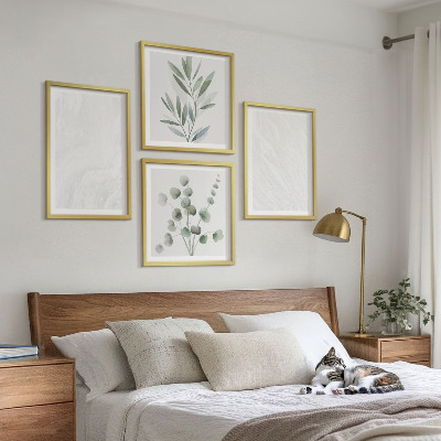 Set de cuadros modernos para salón Estructura de mármol, ramitas en tonos pastel