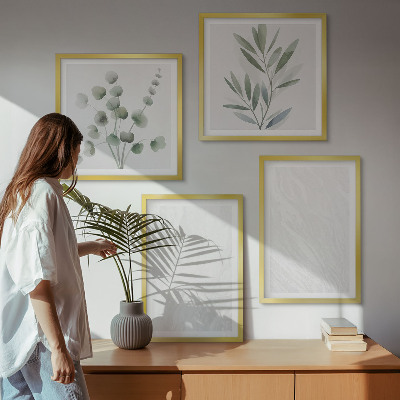 Set de cuadros modernos para salón Estructura de mármol, ramitas en tonos pastel