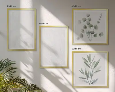 Set de cuadros modernos para salón con diseño de estructura de mármol y ramitas en tonos pastel