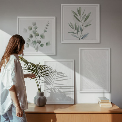 Set de cuadros modernos para salón Estructura de mármol, ramitas en tonos pastel