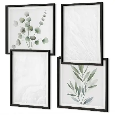 Set de cuadros modernos para salón con diseño de estructura de mármol y ramitas en tonos pastel