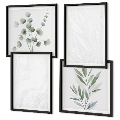 Set de cuadros modernos para salón Estructura de mármol, ramitas en tonos pastel