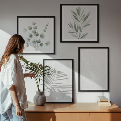 Set de cuadros modernos para salón Estructura de mármol, ramitas en tonos pastel