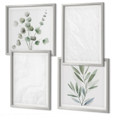 Set de cuadros modernos para salón Estructura de mármol, ramitas en tonos pastel