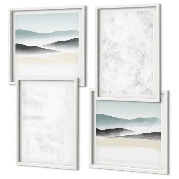 Galería de pared con diseño de manchas blancas sobre fondo de lienzo