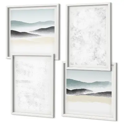 Galería de pared con diseño de manchas blancas sobre fondo de lienzo