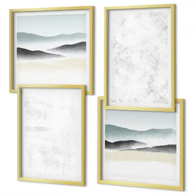 Galería de pared con diseño de manchas blancas sobre fondo de lienzo