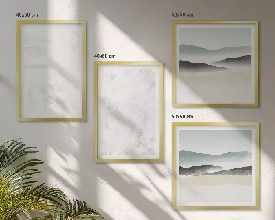Galería de pared con diseño de manchas blancas sobre fondo de lienzo
