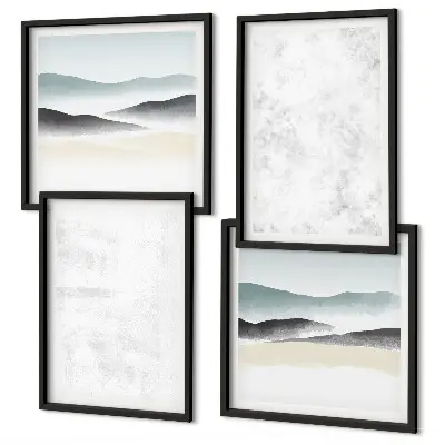 Galería de pared con diseño de manchas blancas sobre fondo de lienzo