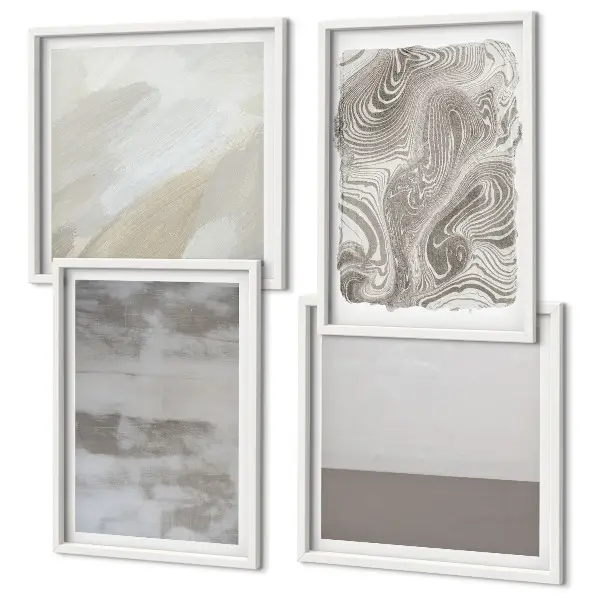 Set de 4 cuadros decorativos para salón con estructuras de diseño industrial