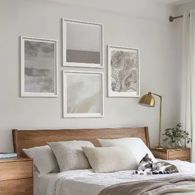 Set de 4 cuadros decorativos para salón con estructuras de diseño industrial