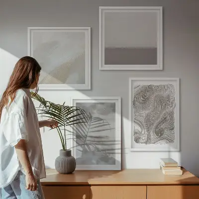 Set de 4 cuadros decorativos para salón con estructuras de diseño industrial