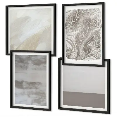 Set de 4 cuadros decorativos para salón con estructuras de diseño industrial