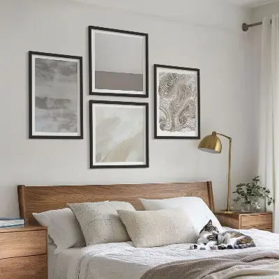 Set de 4 cuadros decorativos para salón con estructuras de diseño industrial