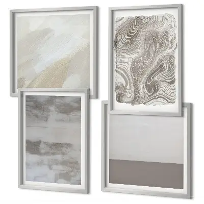 Set de 4 cuadros decorativos para salón con estructuras de diseño industrial