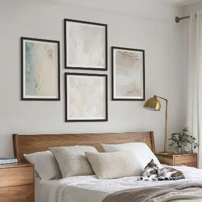 Set de 4 cuadros para salón con diseño de textura de pintura de acuarela