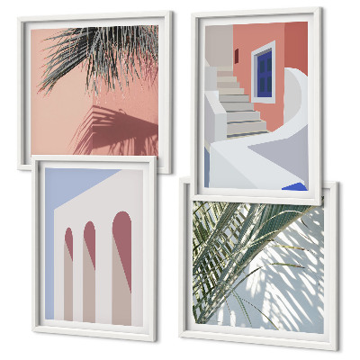Set de cuadros modernos para salón Ilustraciones de arquitectura urbana