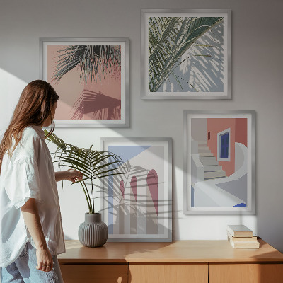 Set de cuadros modernos para salón Ilustraciones de arquitectura urbana