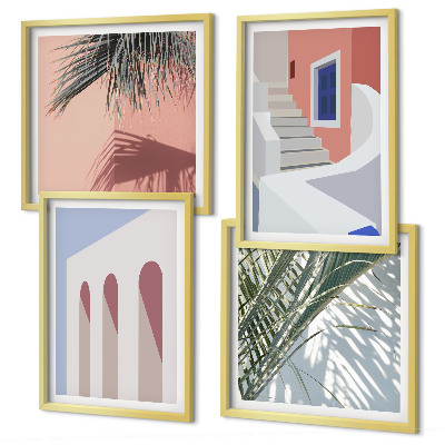 Set de cuadros modernos para salón Ilustraciones de arquitectura urbana