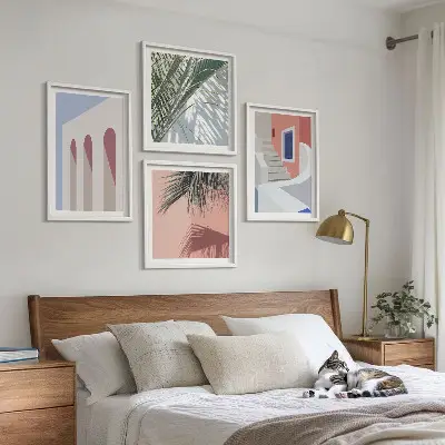 Set de cuadros modernos para salón con ilustraciones de arquitectura urbana