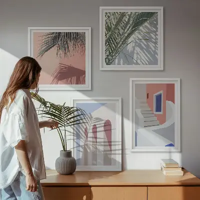 Set de cuadros modernos para salón con ilustraciones de arquitectura urbana