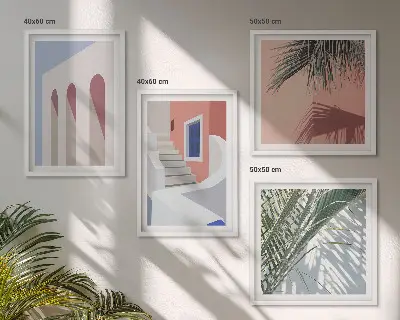 Set de cuadros modernos para salón con ilustraciones de arquitectura urbana