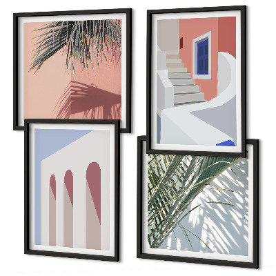Set de cuadros modernos para salón Ilustraciones de arquitectura urbana