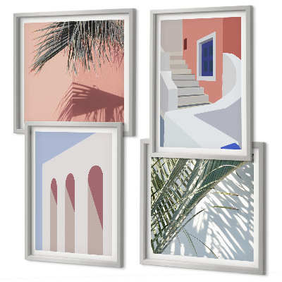 Set de cuadros modernos para salón Ilustraciones de arquitectura urbana