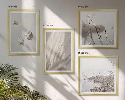 Set de 4 cuadros para salón con diseño de estructura en estilo bohemio