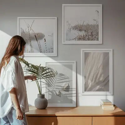 Set de 4 cuadros para salón con diseño de estructura en estilo bohemio